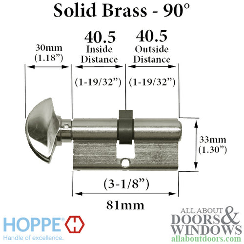 40.5 /40.5 HOPPE Non-Logo 90 Profile Cylinder Lock, Solid Brass, - 40.5 /40.5 HOPPE Non-Logo 90 Profile Cylinder Lock, Solid Brass,