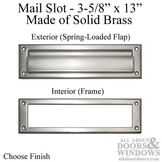 Mail Slot - 3-5/8" x 13", Frame Inside - Choose Color