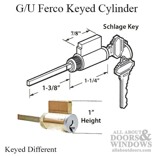 Cylinder for 1-3/4 or 2-1/4 door, Schlage - Keyed Different - Brass Face - Cylinder for 1-3/4 or 2-1/4 door, Schlage - Keyed Different - Brass Face