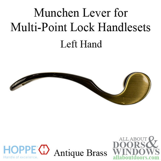 Munchen Lever Handle for Left Handed Multipoint Lock Handlesets - Antique Brass