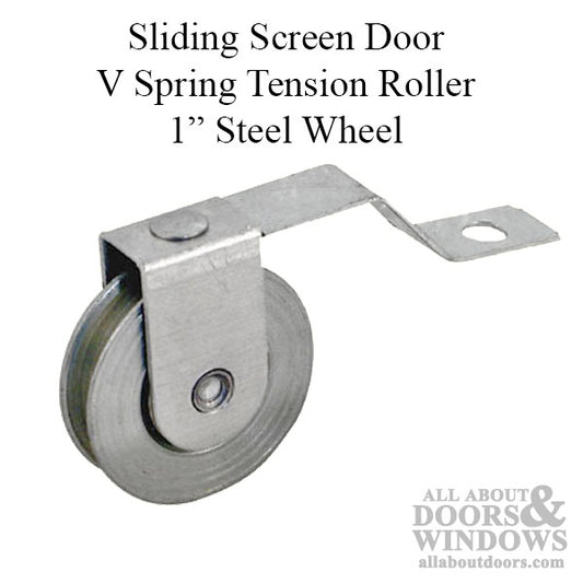 Spring Tension Roller, 1 Inch Steel Ball Bearing Wheel, Sliding Screen Doors-Each