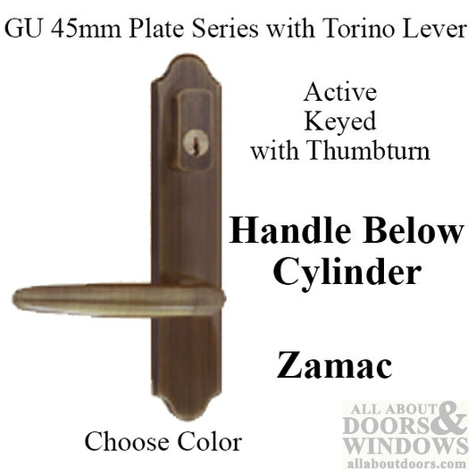 G-U Torino Handle & 45mm Plate, Active, Keyed w/ Thumbturn (Handle Below Cylinder) Choose Color