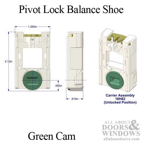 Pivot Lock Balance Shoe, 1-1/4 x 2-1/32 x 39/64, Light Green Cam - Pivot Lock Balance Shoe, 1-1/4 x 2-1/32 x 39/64, Light Green Cam