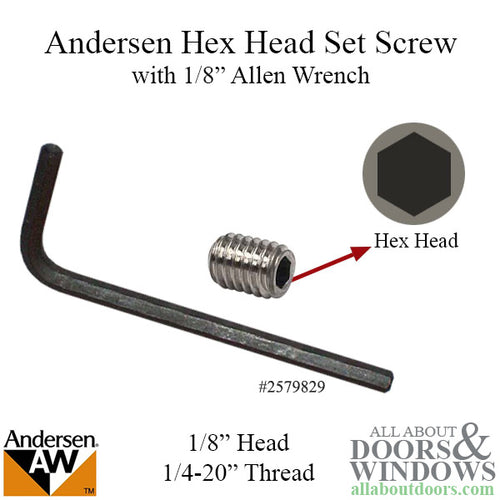 Set Screw w/ Wrench, 1/4-20 Thread, Andersen 1999-Present  - Silver - Set Screw w/ Wrench, 1/4-20 Thread, Andersen 1999-Present  - Silver