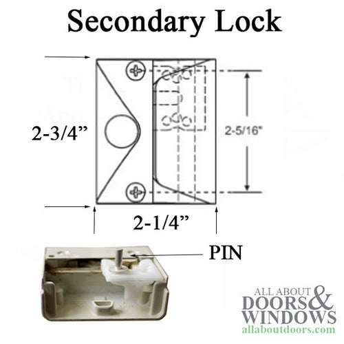 Secondary Sash Lock w/ Pin, Non-Handed- Choose Color - Secondary Sash Lock w/ Pin, Non-Handed- Choose Color