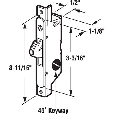 Adams Rite Mortise lock 45°  Slot, Sliding Patio Door, Angled Body - Steel - Adams Rite Mortise lock 45°  Slot, Sliding Patio Door, Angled Body - Steel