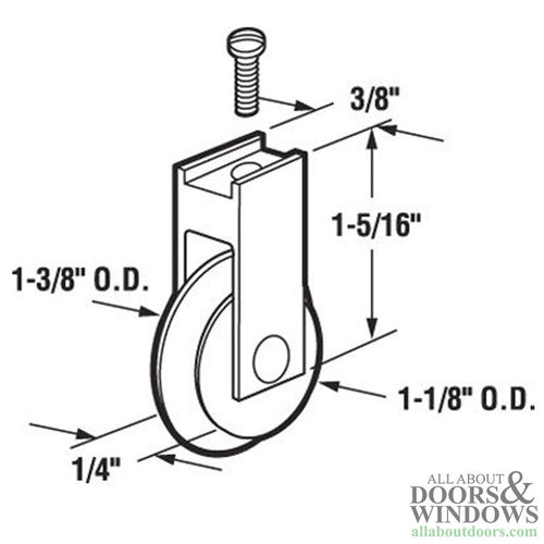 Roller Assembly with 1-1/8 Inch Nylon Roller for Sliding Screen Door - Roller Assembly with 1-1/8 Inch Nylon Roller for Sliding Screen Door