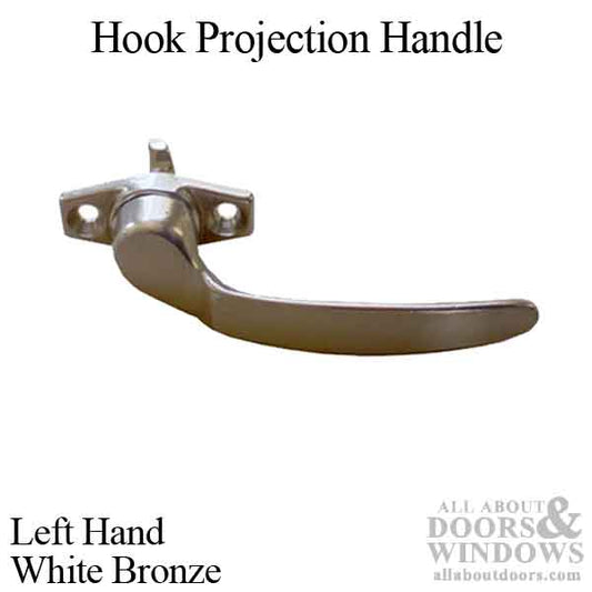 Project-In handle, 1-3/8 screw holes, 1/2” Hook Projection, Left Hand - White Bronze