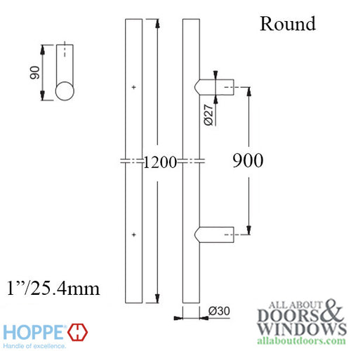 Hoppe Bar-Shaped Round Pull Handle, 47-1/4