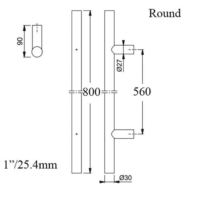 Hoppe Bar-Shaped Round Pull Handle, 31-1/2
