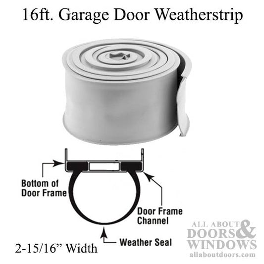 Weatherstrip, Fiberglass and Alum. Doors, 16 foot - Gray