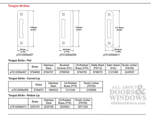 Strike Plate, PT0002N, Flat Tongue 1.30 x 4.57 -  Brushed Chrome - Strike Plate, PT0002N, Flat Tongue 1.30 x 4.57 -  Brushed Chrome