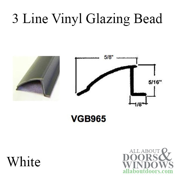 Vinyl Glazing Bead, 3-Line Shape, 6' - White - Vinyl Glazing Bead, 3-Line Shape, 6' - White