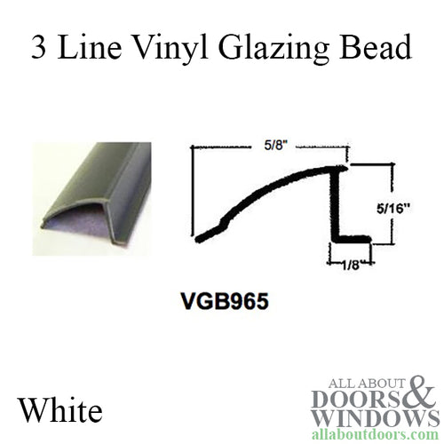 Vinyl Glazing Bead, 3-Line Shape, 6' - White - Vinyl Glazing Bead, 3-Line Shape, 6' - White