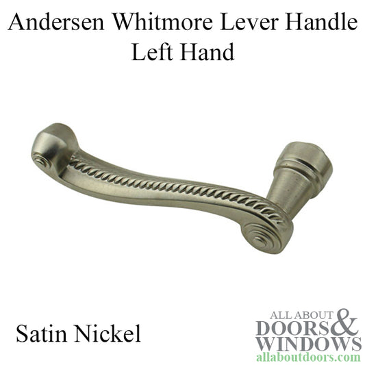 Hinged Door Lever Handle, Whitmore, Left Hand - Satin Nickel