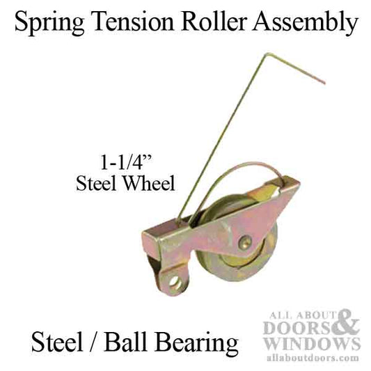 Wire Spring Tension Roller Assembly for Sliding Screen Door with 1-1/4" Steel Wheel