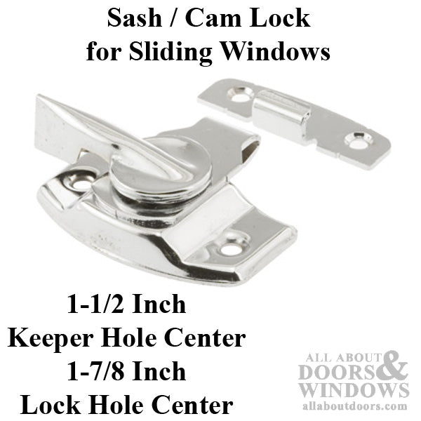 Sash / Cam Lock - Wood Sash Hardware, Stamped Steel - Polished Chrome - Sash / Cam Lock - Wood Sash Hardware, Stamped Steel - Polished Chrome