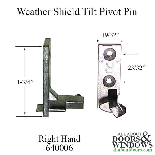 Tilt Window Pivot Pin for Locking Cam, old style, Right Hand - Mill Finish - Tilt Window Pivot Pin for Locking Cam, old style, Right Hand - Mill Finish