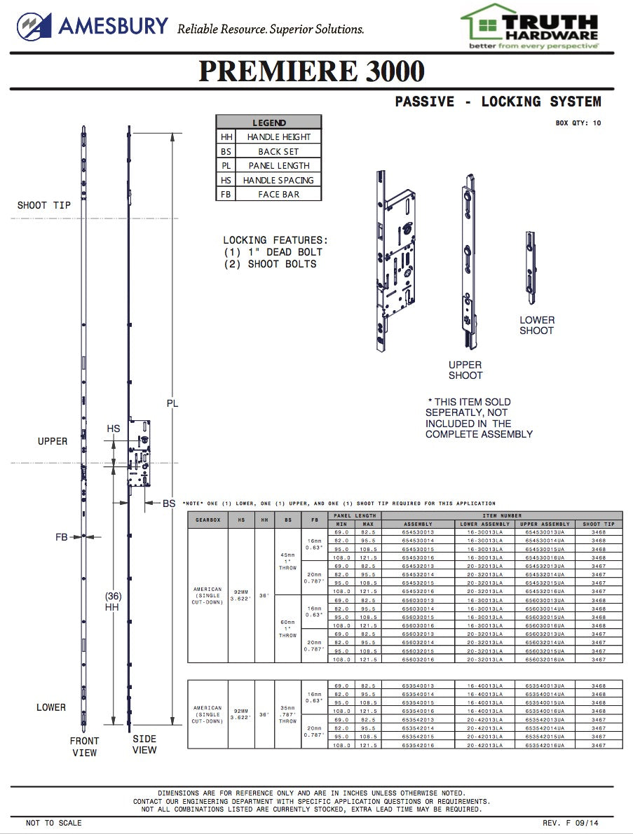 20mm P3000 Passive 60/92 Shootbolt with Hook Receptacle, Doors 82 - 95.5 - 20mm P3000 Passive 60/92 Shootbolt with Hook Receptacle, Doors 82 - 95.5