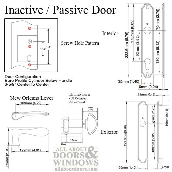 Handleset, New Orleans M1610/374N, Inactive - Satin Nickel - Handleset, New Orleans M1610/374N, Inactive - Satin Nickel