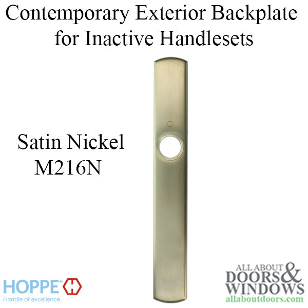 HOPPE Contemporary Exterior Backplate M216N for Inactive Handlesets - Satin Nickel - HOPPE Contemporary Exterior Backplate M216N for Inactive Handlesets - Satin Nickel