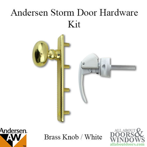 Andersen/ Emco Storm Door Hardware Kit - Brass  Knob Exterior, White Interior - Andersen/ Emco Storm Door Hardware Kit - Brass  Knob Exterior, White Interior