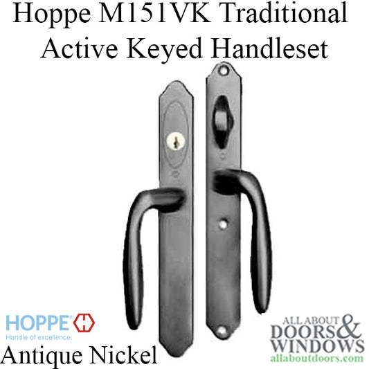 HOPPE HLS 9000 Sliding Door Handle Set Verona Lever Active Keyed Antique Nickel