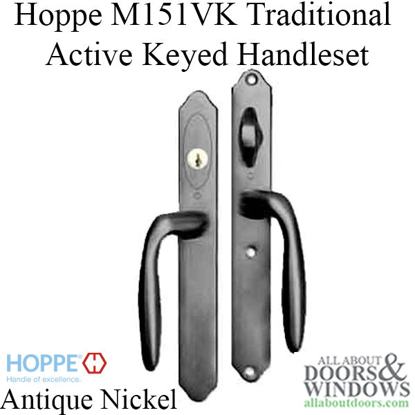 HOPPE HLS 9000 Sliding Door Handle Set Verona Lever Active Keyed Antique Nickel - HOPPE HLS 9000 Sliding Door Handle Set Verona Lever Active Keyed Antique Nickel