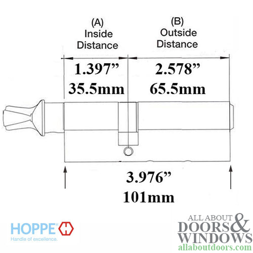 35.5/65.5 101mm Hoppe Euro Profile Cylinder - Satin Nickel - Blemished - 35.5/65.5 101mm Hoppe Euro Profile Cylinder - Satin Nickel - Blemished
