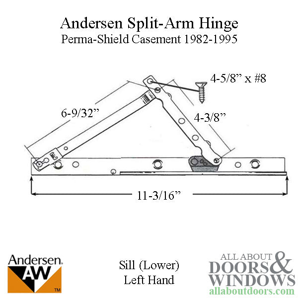 Discontinued - Andersen Perma-Shield Left Hand Split Arm Sill Hinge 1982-1995 - Discontinued - Andersen Perma-Shield Left Hand Split Arm Sill Hinge 1982-1995