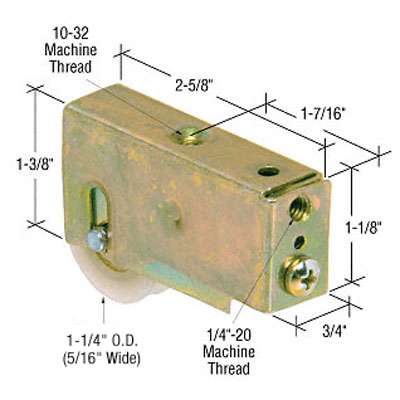 1-1/4  Nylon Wheel, Roller Assembly,  3/4 Housing