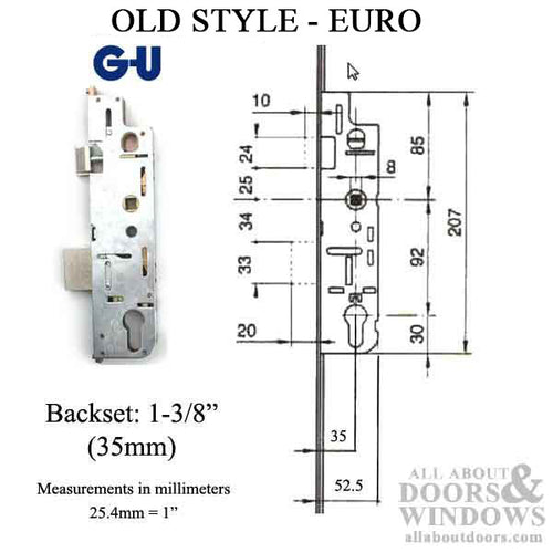 Euro Mortise Lock Case, Active 35/92 Gear, Old Style Replacement - Euro Mortise Lock Case, Active 35/92 Gear, Old Style Replacement