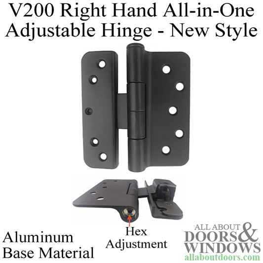 V200 Right Hand All In One Adjustable Hinge, Aluminum Base