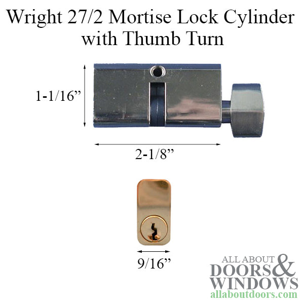 Wright 27/27 Mortise Lock Cylinder with Thumb Turn - Wright 27/27 Mortise Lock Cylinder with Thumb Turn