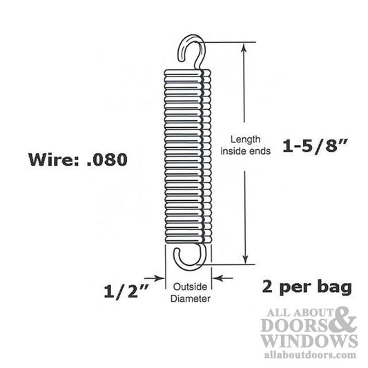 Extension Spring - 1/2 Inch Diameter x 1-5/8 Inch Long - .080 Wire