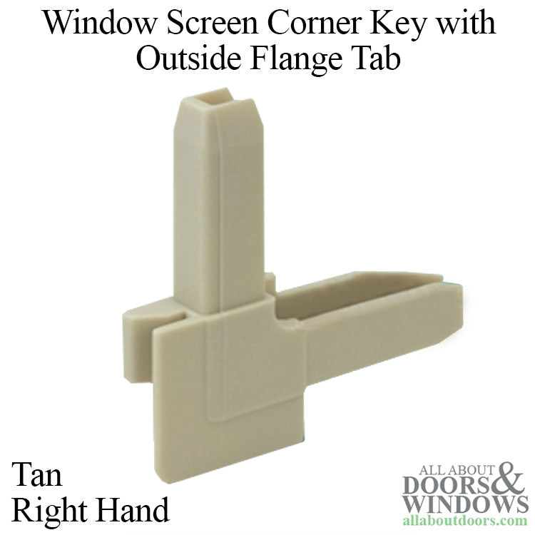 Window Screen Corner Key with Outside Flange Tab, Plastic, Right Hand - Tan - Window Screen Corner Key with Outside Flange Tab, Plastic, Right Hand - Tan