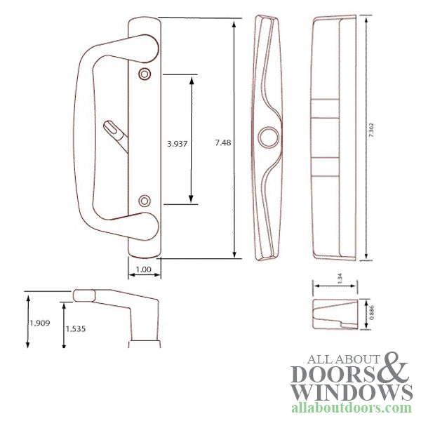 Sliding Glass Door Handle No Key 3-15/16 Inch Screw Hole Spacing	Sliding Door Handle - Sliding Glass Door Handle No Key 3-15/16 Inch Screw Hole Spacing	Sliding Door Handle