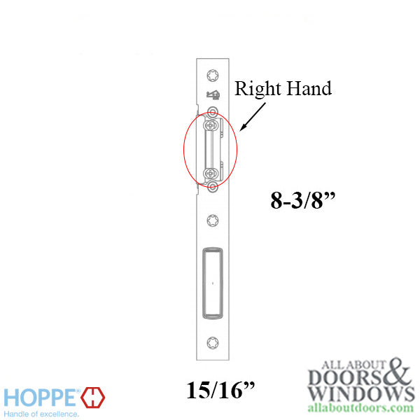 Hoppe Latch & Deadbolt Strike, Key Operated Lock, Right Hand - Stainless Steel - Hoppe Latch & Deadbolt Strike, Key Operated Lock, Right Hand - Stainless Steel