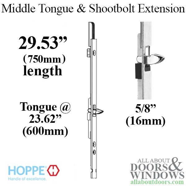 16mm Manual Middle Extension Shootbolt-Tongue @ 23.62