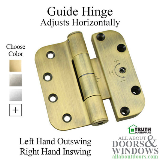 Truth Sentry Hinged Door Adjustable Guide Hinge, Left Hand Outswing / Right Hand Inswing, 4 x 4 inches, Choose Color