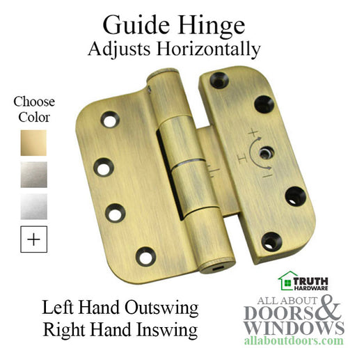 Truth Sentry Hinged Door Adjustable Guide Hinge, Left Hand Outswing / Right Hand Inswing, 4 x 4 inches, Choose Color - Truth Sentry Hinged Door Adjustable Guide Hinge, Left Hand Outswing / Right Hand Inswing, 4 x 4 inches, Choose Color