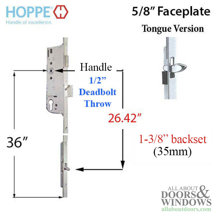 Hoppe Multipoint Lock Manual Gear Tongue Version 16mm Faceplate 35mm Backset - Hoppe Multipoint Lock Manual Gear Tongue Version 16mm Faceplate 35mm Backset