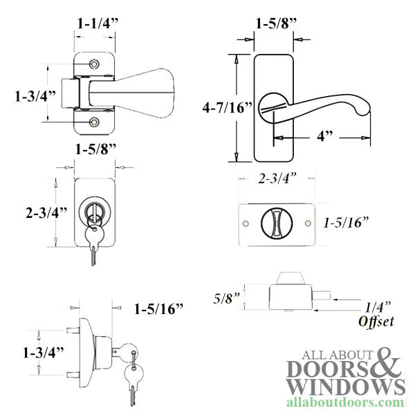 Larson Surface Mount Georgian Style Keyed Handle Set w/ Plates - Larson Surface Mount Georgian Style Keyed Handle Set w/ Plates