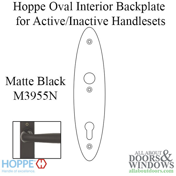 HOPPE Oval Interior Backplate M3955N for Active/Inactive Handlesets - Matte Black - HOPPE Oval Interior Backplate M3955N for Active/Inactive Handlesets - Matte Black