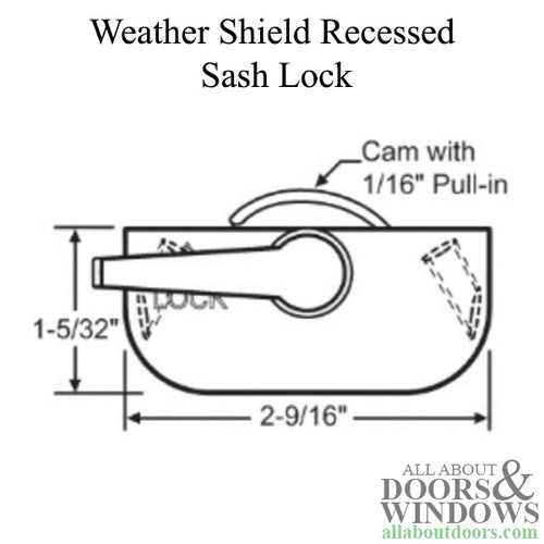 Weather Shield Logo Recessed w/ Flange window sash lock,  Left Hand - Weather Shield Logo Recessed w/ Flange window sash lock,  Left Hand