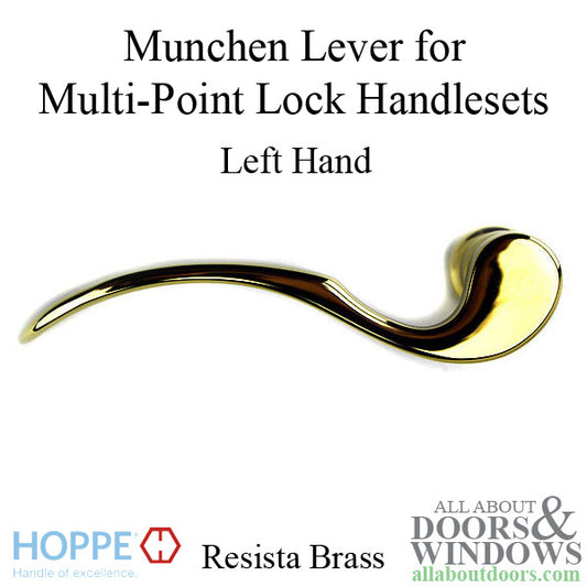 Munchen Lever Handle for Left Handed Multipoint Lock Handlesets - Resista Brass