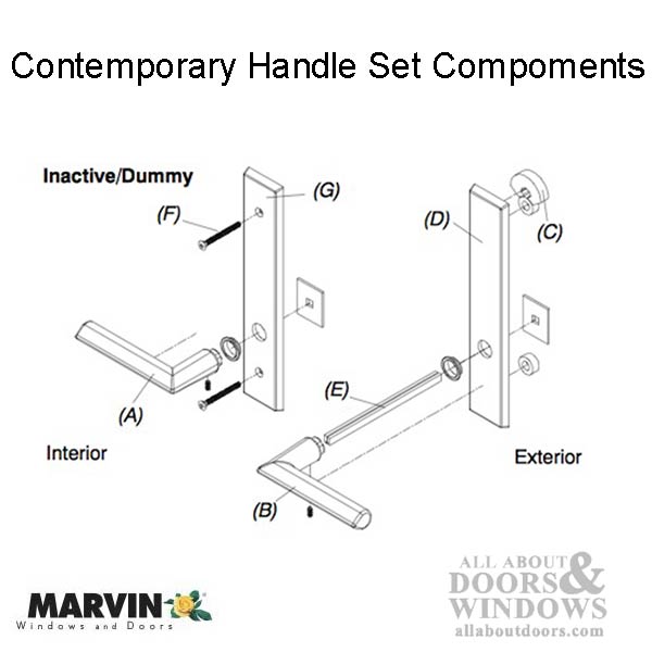 Marvin Contemporary Handle, Inactive / Dummy Ultimate Hinged French Door- PVD Satin Nickel - Marvin Contemporary Handle, Inactive / Dummy Ultimate Hinged French Door- PVD Satin Nickel