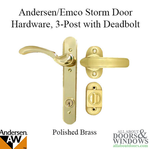 Andersen Emco Keyed 3 Post Storm Door Hardware with Deadbolt for 1-1/2 Inch Doors in Polished Brass - Andersen Emco Keyed 3 Post Storm Door Hardware with Deadbolt for 1-1/2 Inch Doors in Polished Brass