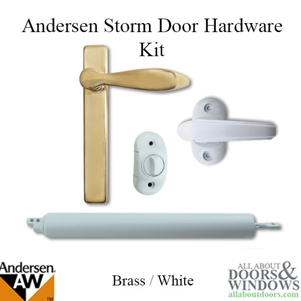 Andersen/ Emco Storm Door Hardware Kit - Brass Exterior, White Interior - Andersen/ Emco Storm Door Hardware Kit - Brass Exterior, White Interior