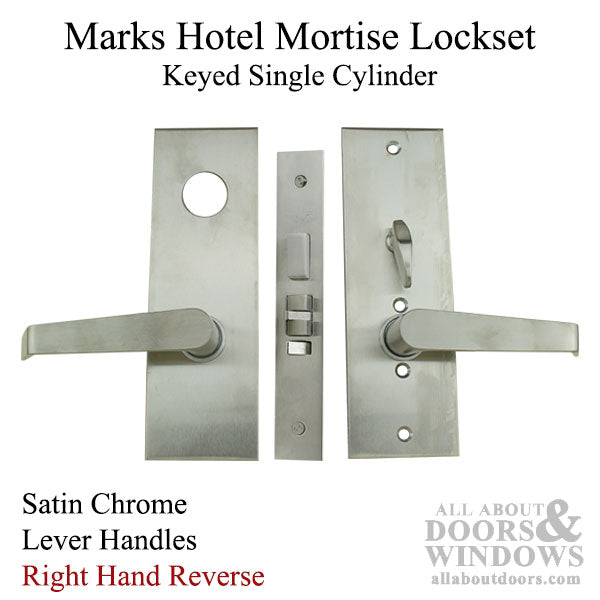 Marks Hotel Lever & Plate Mortise Lockset, Right Hand Reverse - Satin Chrome - Marks Hotel Lever & Plate Mortise Lockset, Right Hand Reverse - Satin Chrome